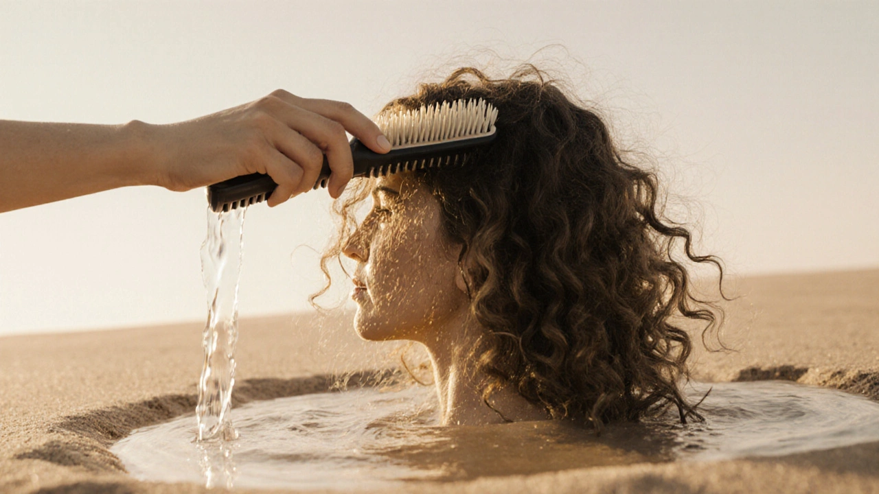 Frizované vlasy tvořící ne přirozené vlny, ale těsné koule, zatímco voda je vkládána zpět.