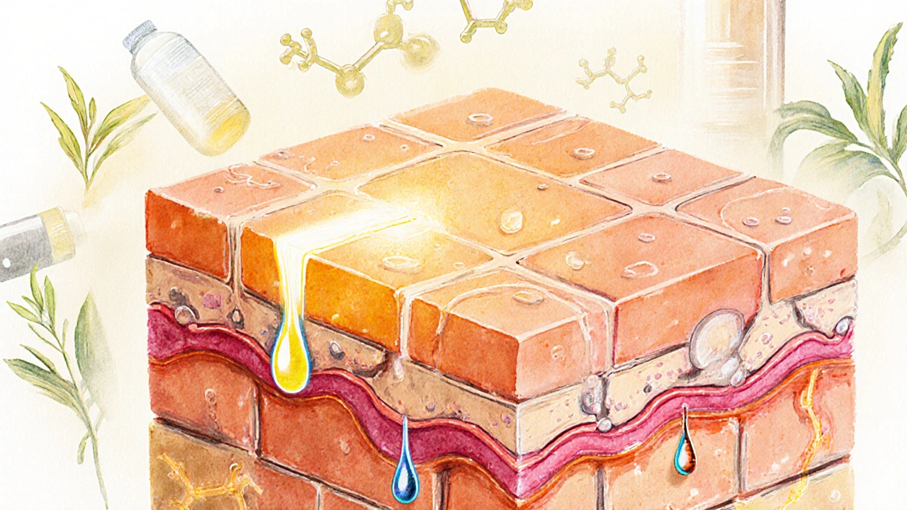 Kůže jako cihlová zeď s ceramidy jako maltou a glycerinem jako lepidlem.