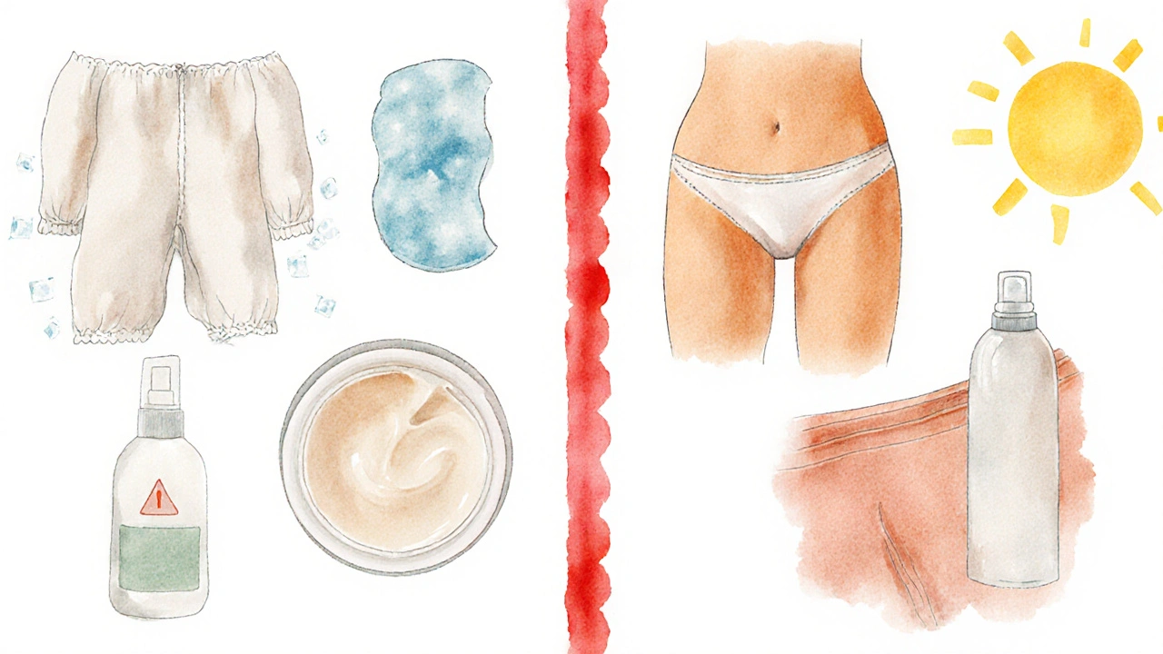 Porovnání správné a špatné péče po depilaci: klidná kůže vs. podráždění.