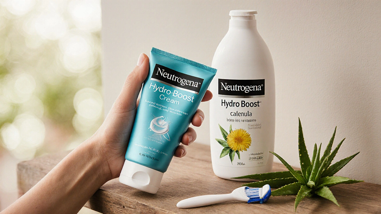 Tři produkty pro péči po depilaci: hydrokortizon, hyaluronová kyselina a kaloňový krém.