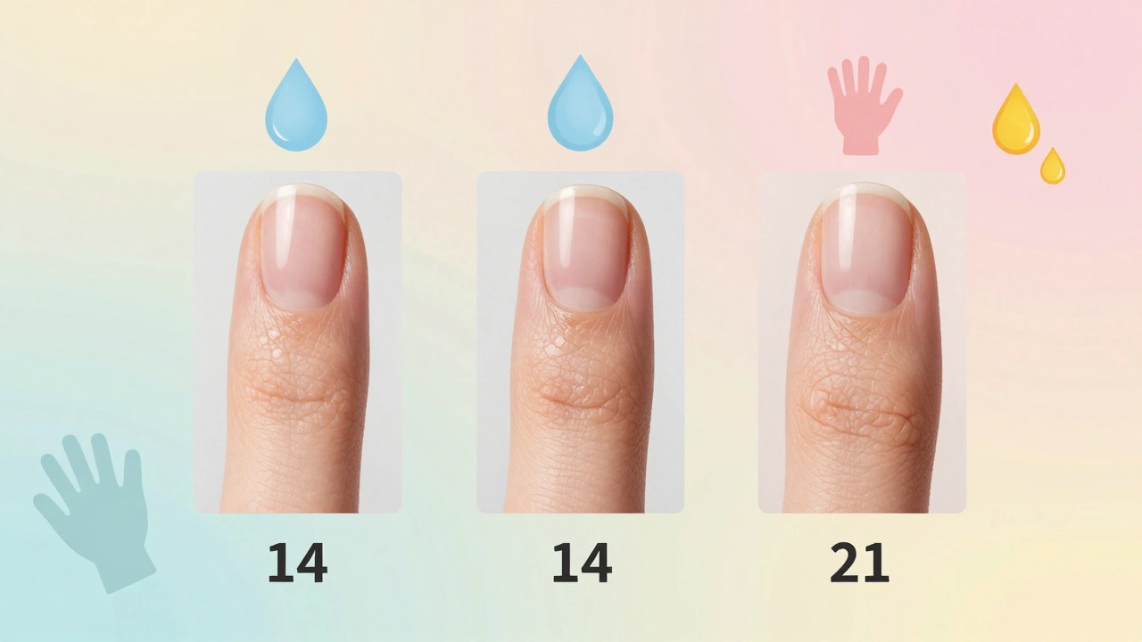 Tři fáze trvanlivosti Shellacu: nový, částečně opotřebovaný a stále celistvý.