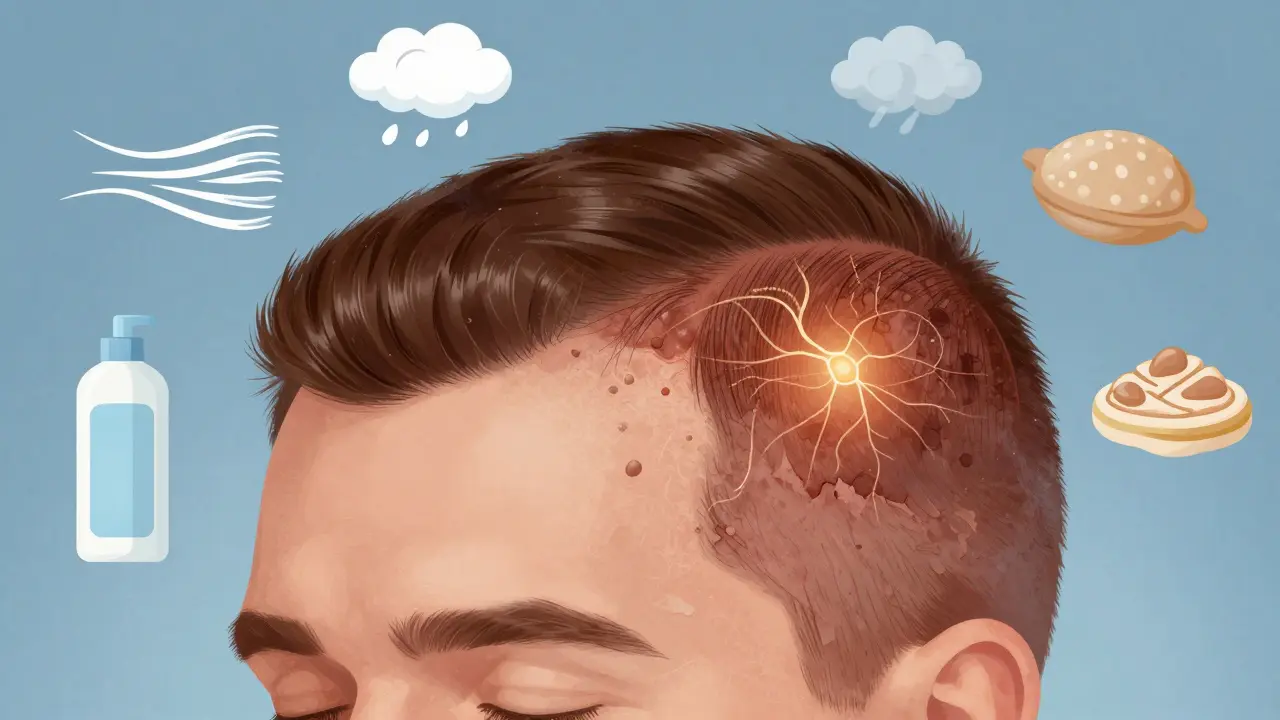 Porovnání zdravé a zánětlivé kůže hlavy s příčinami strupů