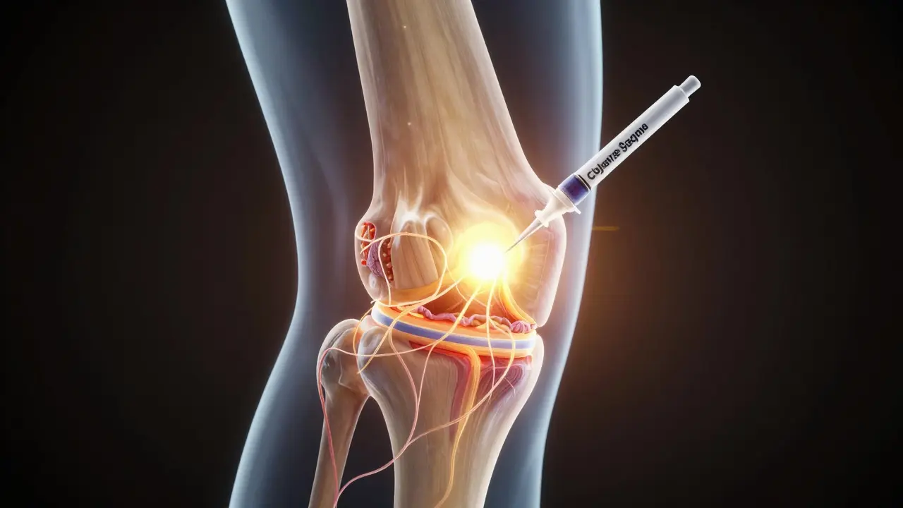 Vnitřní stav kolenního kloubu po regeneraci kolagenem a hyaluronem.