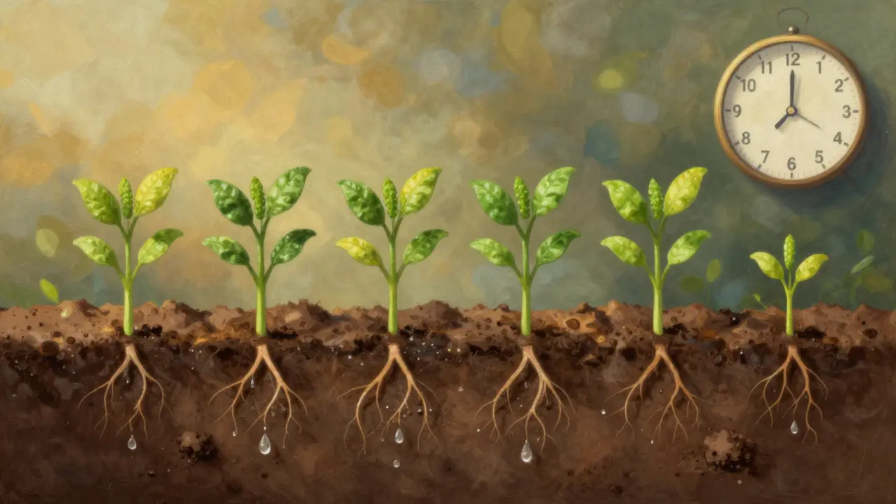 Zahrada v trávicím traktu postupně ožívá od března do června jako symbol obnovy mikroflóry.