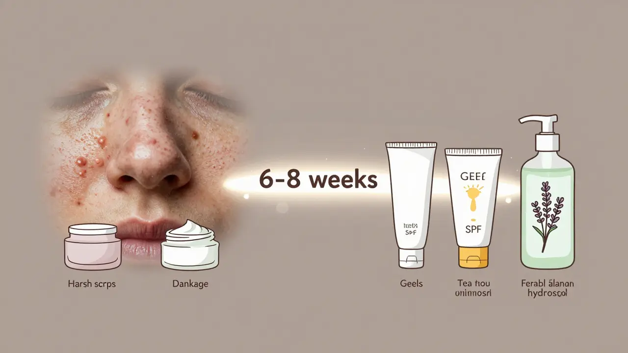 Dvě části obrázku: škodlivá a zdravá péče o pleť, symbolizující přechod k čistší a zdravější kůži.