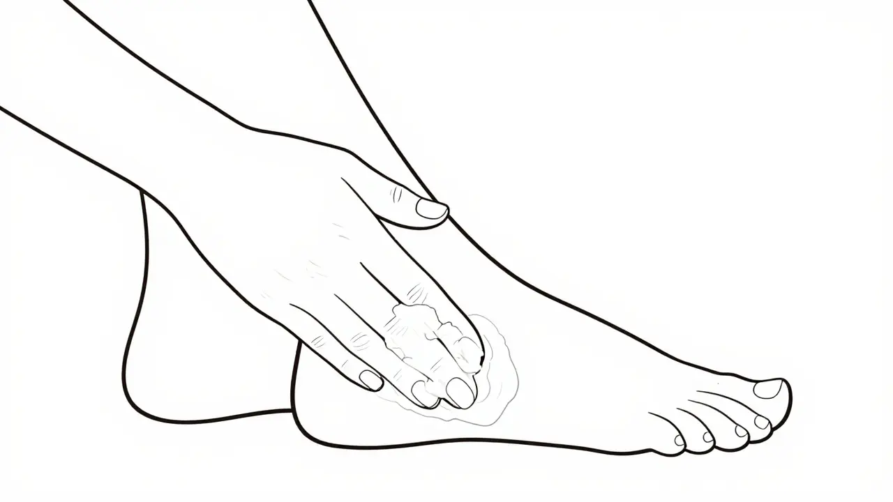 Nanášení močovinového krému s ponožkami