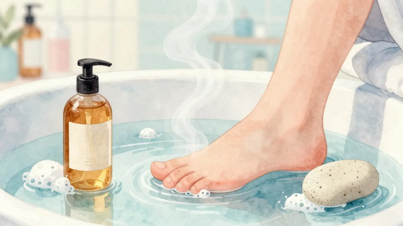 Noha v lázni s octem a sodou a pumicovou kamenkou