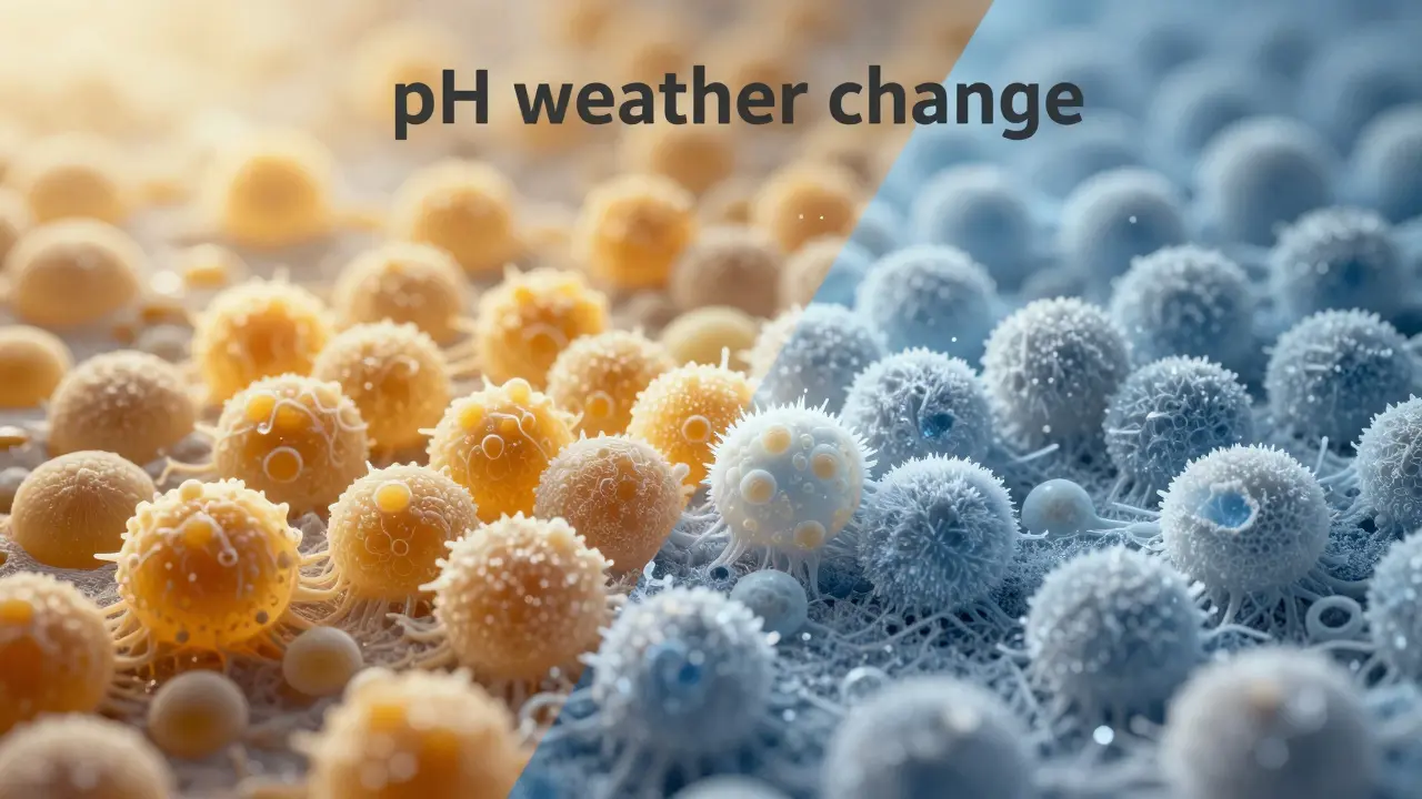 Konceptuální znázornění změny pH prostředí z teplého na kyselé pro potlačení kvasinek.