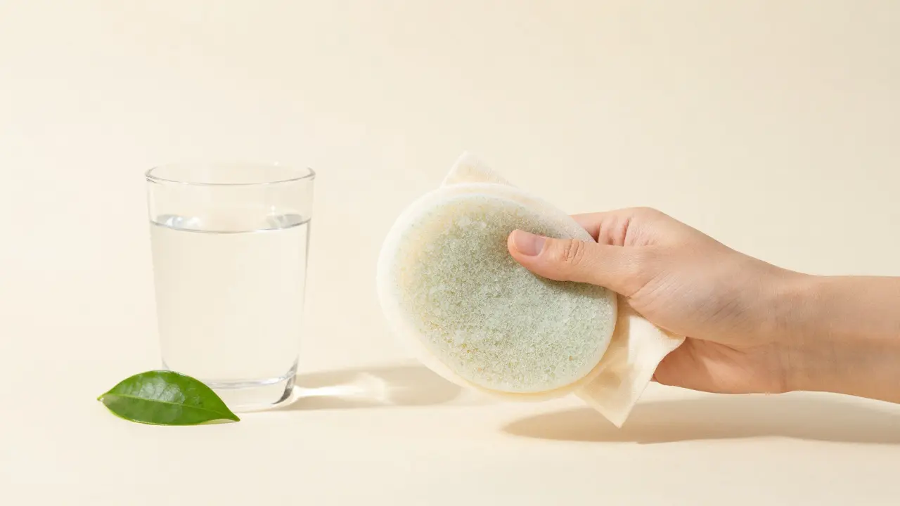 Ruka s jemným peelingovým pomocníkem pro péči o pokožku v minimalistickém stylu.