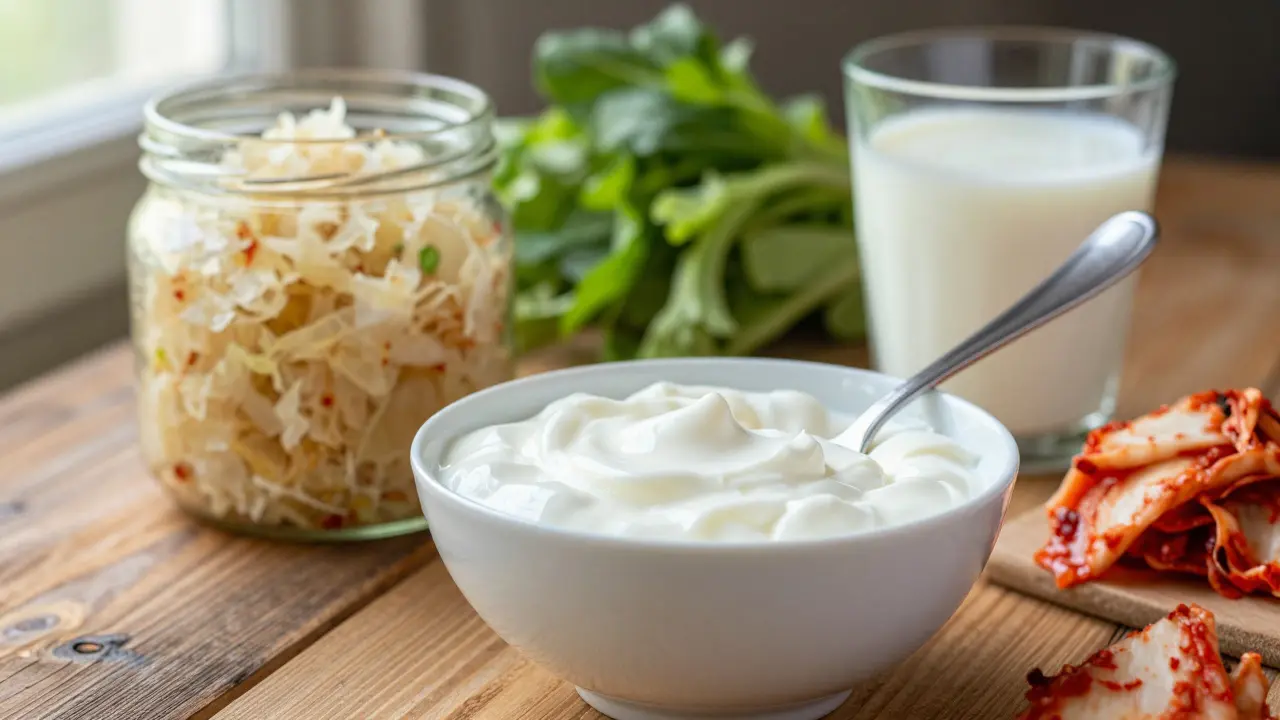 Fermentované potraviny jako jogurt a zelí, zdroje přirozených probiotik