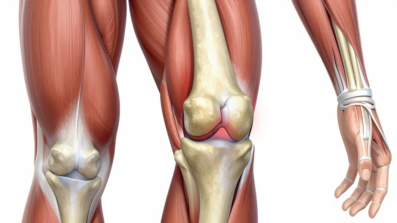 Anatomický pohled na opotřebovaný kloubní chrupavku