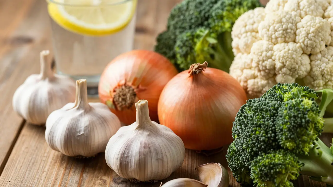 Česnek, cibule a brokolice jako zdroje síry pro detoxikaci těla