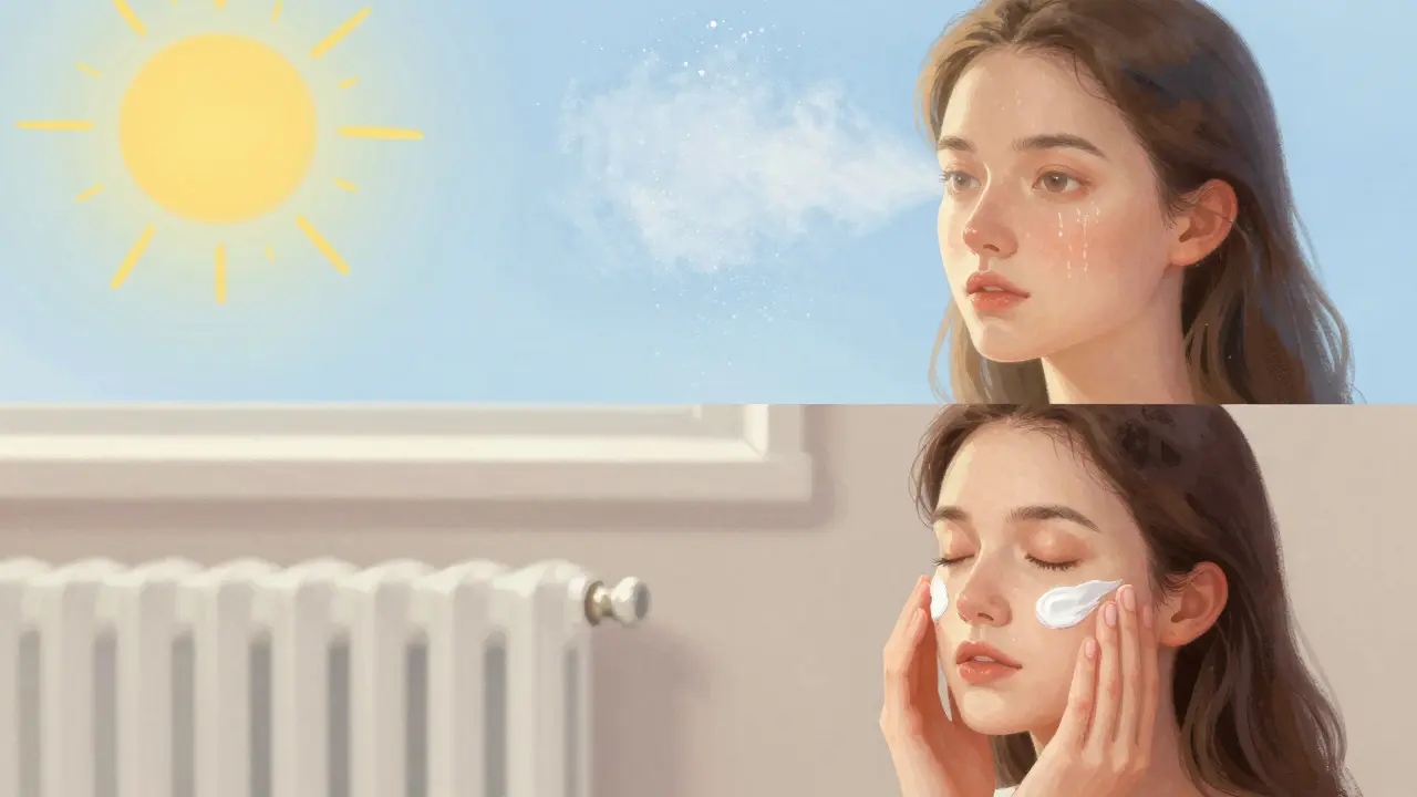Konceptní ilustrace přizpůsobení péče o pleť ročním obdobím