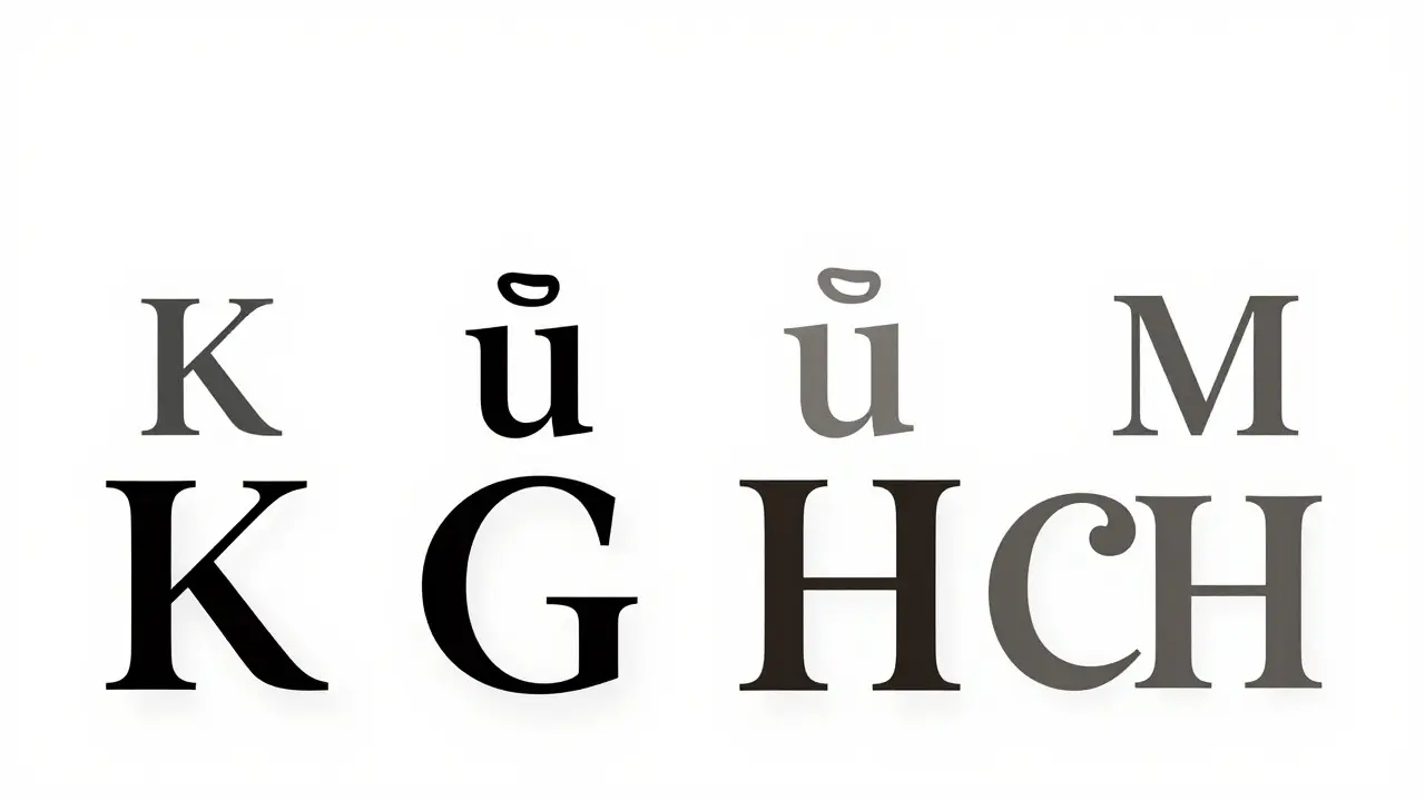 Konceptuální ilustrace pravidla pro psaní ů za K, G, H, CH