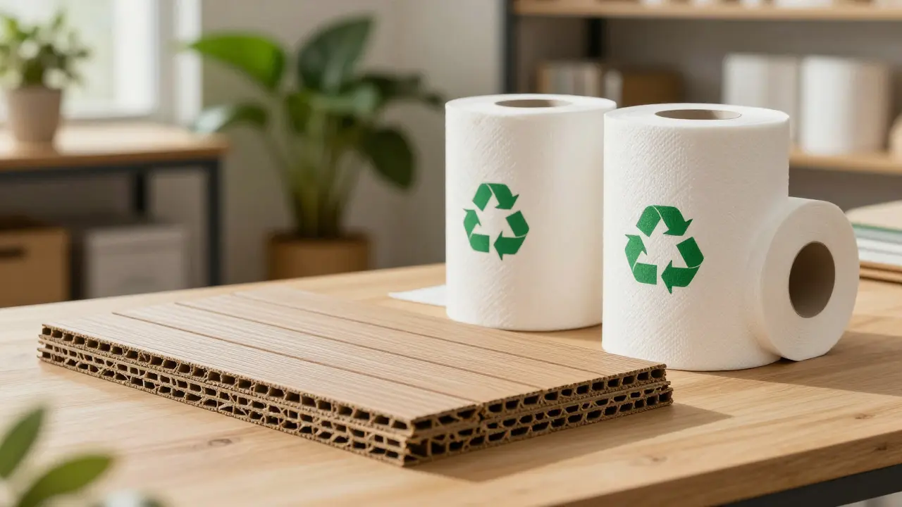 Nové produkty z recyklovaného kartonu: zahradní palubky a papírové ubrousky.