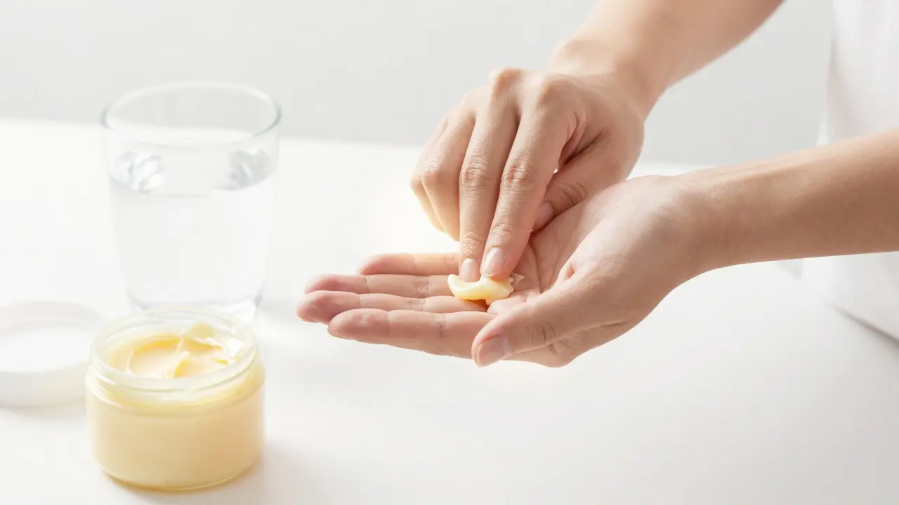 Ruce třoucí rozpuštěné máslo z karité pro hydrataci pleti