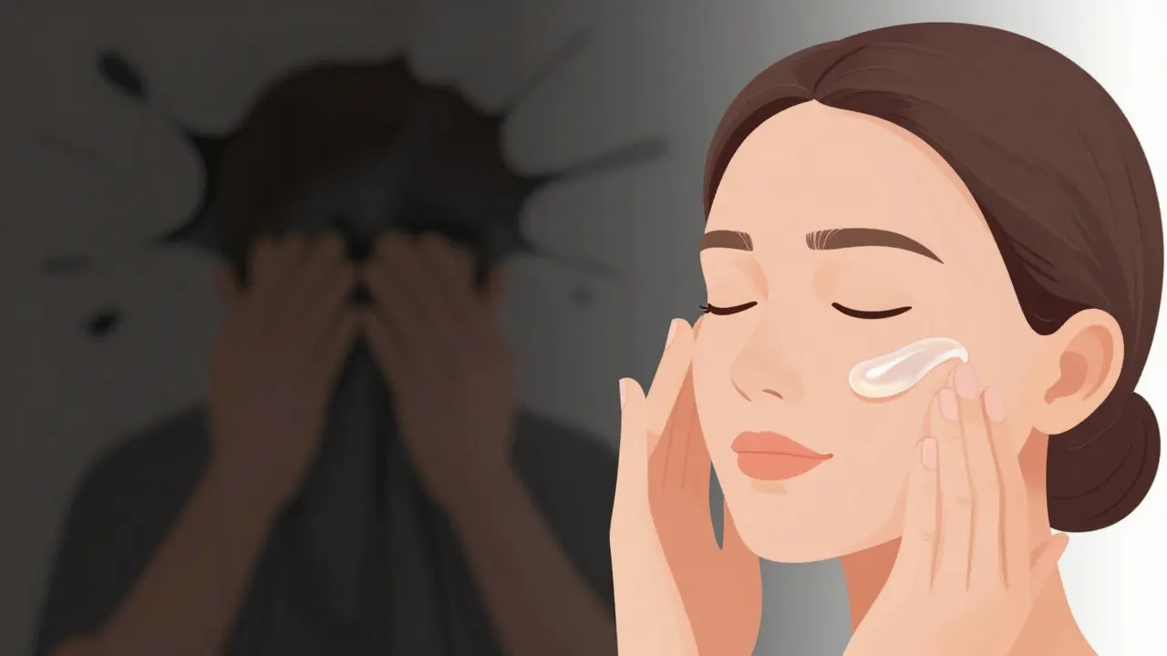 Ilustrace správné péče o pleť v kontrastu s chybnými návyky
