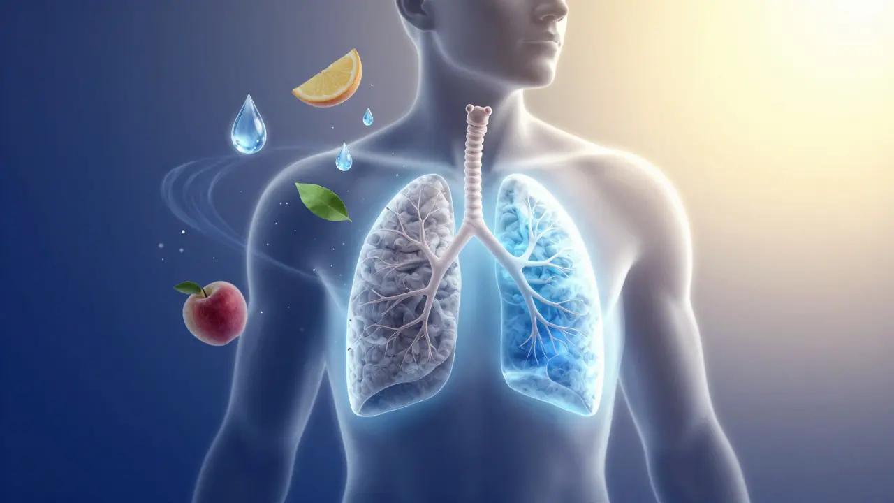 Konceptuální ilustrace lidského těla při procesu detoxikace plic