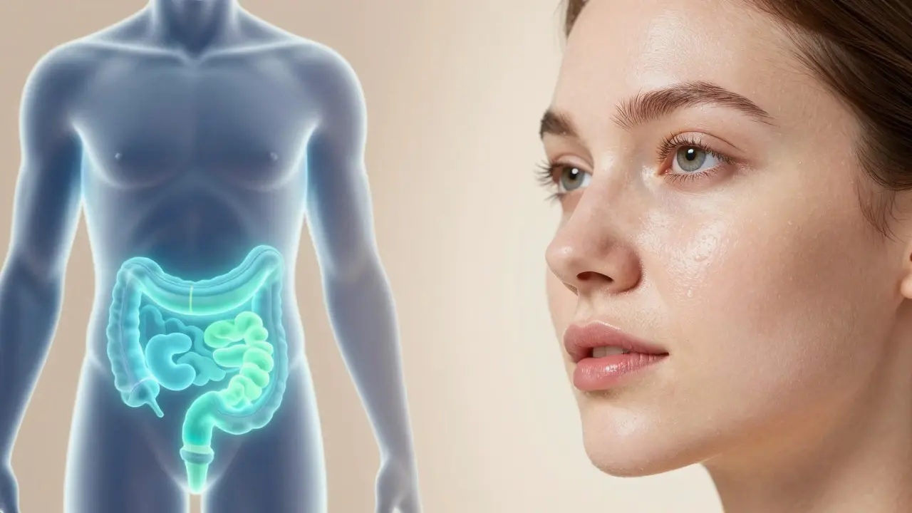 Spojení zdravých střev a krásné pleti přes osu střevo-pleť