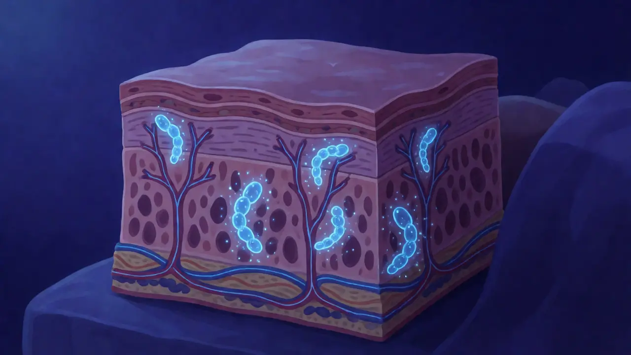 Ilustrace regenerace kůže během spánku pomocí peptidů kolagenu