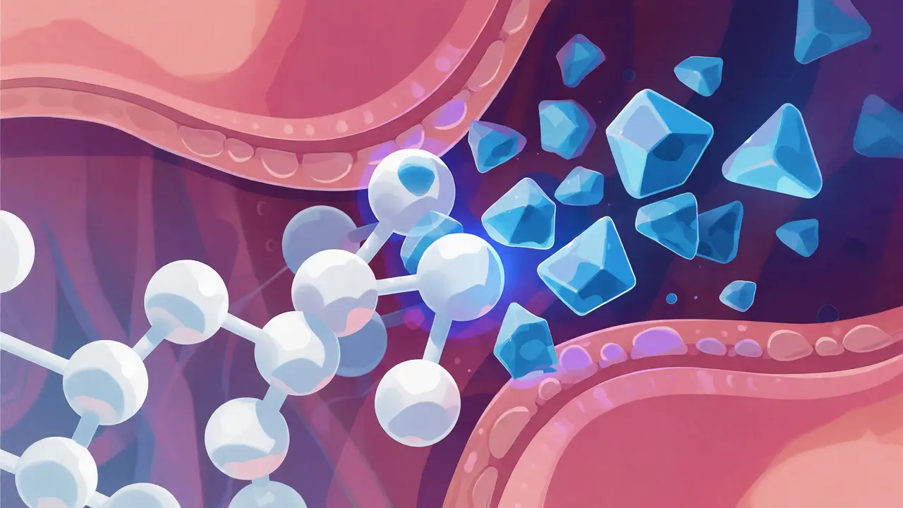 Ilustrace interakce mléka a antibiotik ve střevech