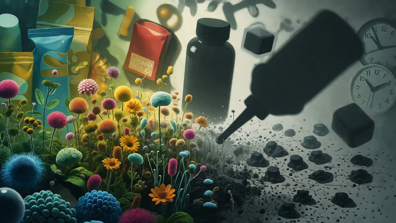 Koncept ničení mikrobiomu antibiotiky a cukrem